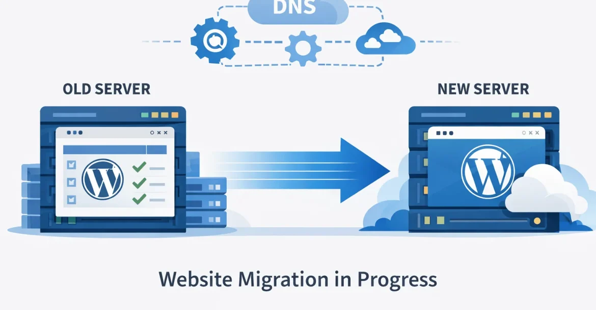 Website transfer checklist showing a WordPress migration without downtime