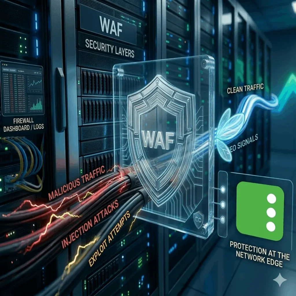 A WAF protects websites from malicious traffic, injection attacks, and exploit attempts.